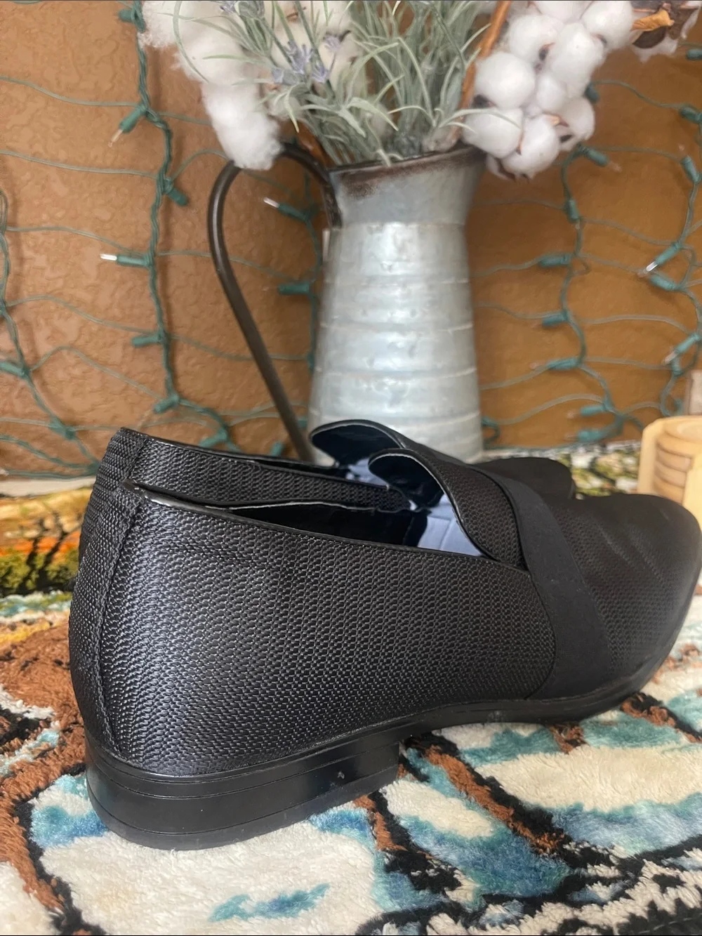 Van Heusen Black Textured Slip-On Loafers